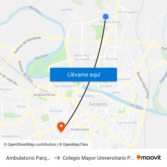Ambulatorio Parque Goya II to Colegio Mayor Universitario Pedro Cerbuna map