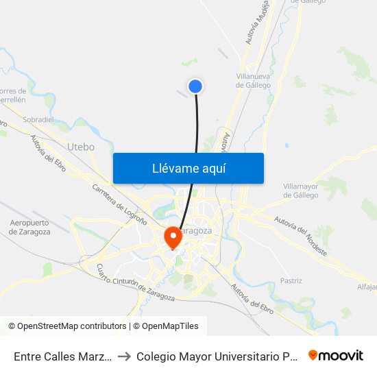Entre Calles Marzo y Abril to Colegio Mayor Universitario Pedro Cerbuna map