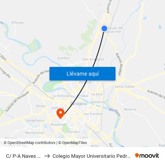 C/ P-A Naves Alosa to Colegio Mayor Universitario Pedro Cerbuna map