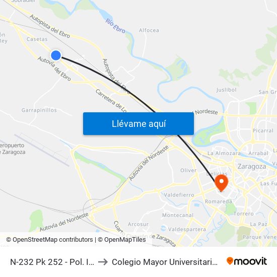 N-232 Pk 252 - Pol. Ind. El Águila to Colegio Mayor Universitario Pedro Cerbuna map