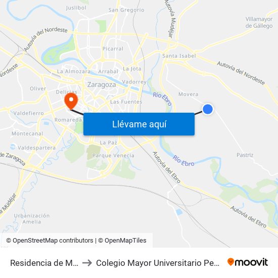 Residencia de Mayores to Colegio Mayor Universitario Pedro Cerbuna map
