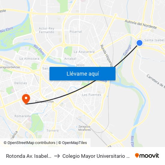 Rotonda Av. Isabel Con Z-40 to Colegio Mayor Universitario Pedro Cerbuna map