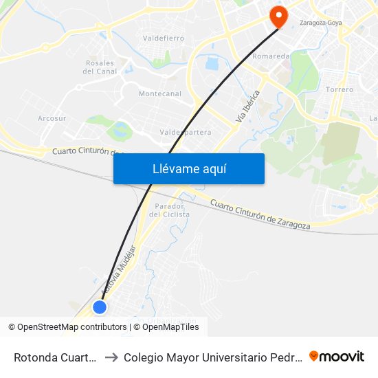 Rotonda Cuarte - Sur to Colegio Mayor Universitario Pedro Cerbuna map