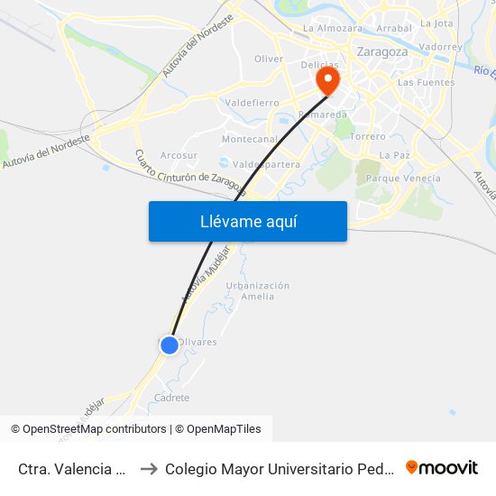 Ctra. Valencia Km. 12 to Colegio Mayor Universitario Pedro Cerbuna map