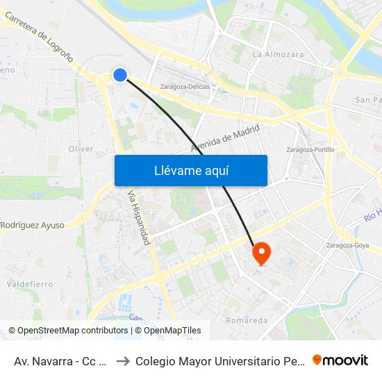 Av. Navarra - Cc Augusta to Colegio Mayor Universitario Pedro Cerbuna map