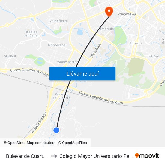 Bulevar de Cuarte - Pares to Colegio Mayor Universitario Pedro Cerbuna map