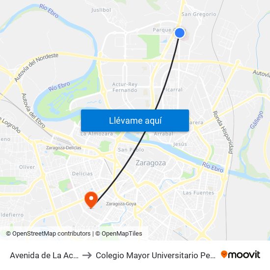 Avenida de La Academia to Colegio Mayor Universitario Pedro Cerbuna map