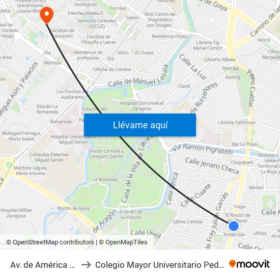 Av. de América N. º 83 to Colegio Mayor Universitario Pedro Cerbuna map