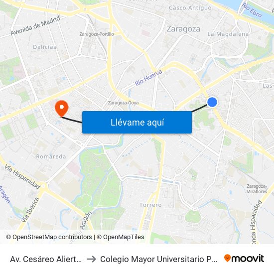 Av. Cesáreo Alierta N. º 27 to Colegio Mayor Universitario Pedro Cerbuna map