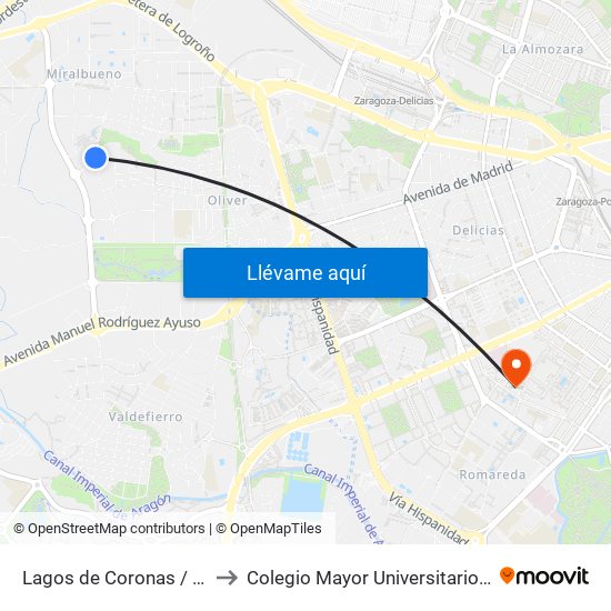 Lagos de Coronas / La Camisera to Colegio Mayor Universitario Pedro Cerbuna map