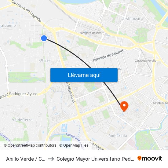 Anillo Verde / Colegio to Colegio Mayor Universitario Pedro Cerbuna map