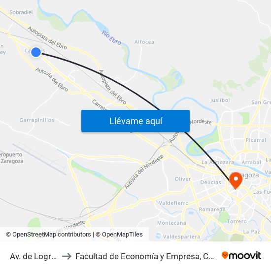 Av. de Logroño, 7 to Facultad de Economía y Empresa, Campus Paraíso map