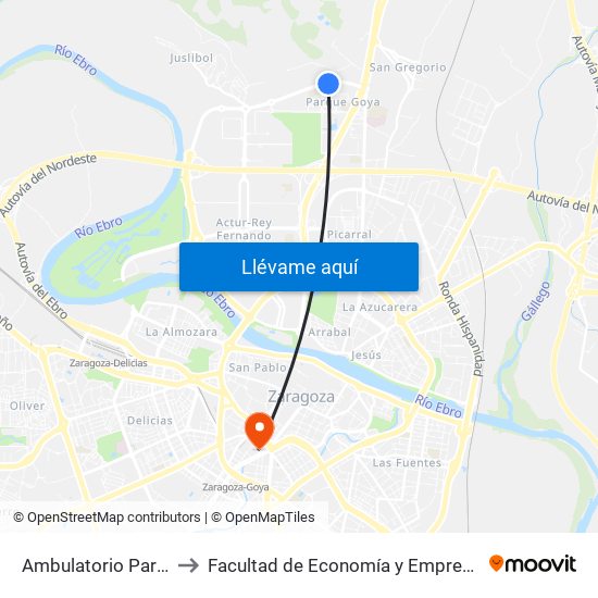 Ambulatorio Parque Goya II to Facultad de Economía y Empresa, Campus Paraíso map