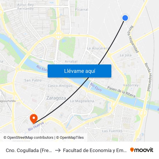 Cno. Cogullada (Frente A Gasolinera) to Facultad de Economía y Empresa, Campus Paraíso map