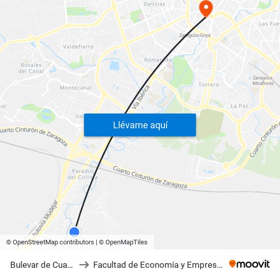 Bulevar de Cuarte - Pares to Facultad de Economía y Empresa, Campus Paraíso map