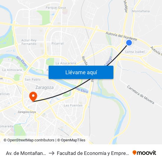 Av. de Montañana /  Ies Ítaca to Facultad de Economía y Empresa, Campus Paraíso map