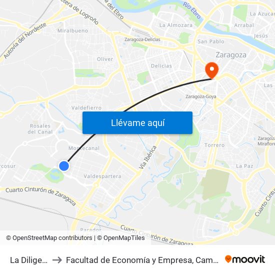 La Diligencia to Facultad de Economía y Empresa, Campus Paraíso map