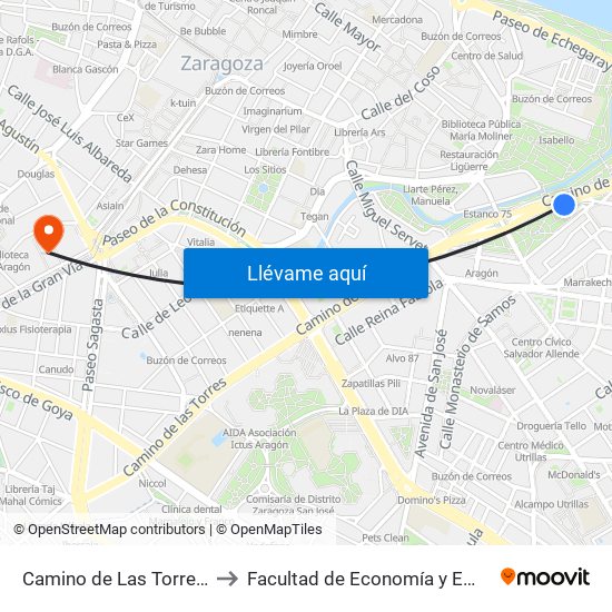 Camino de Las Torres / Silvestre Pérez to Facultad de Economía y Empresa, Campus Paraíso map