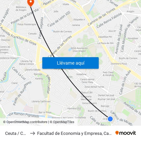 Ceuta / Colegio to Facultad de Economía y Empresa, Campus Paraíso map