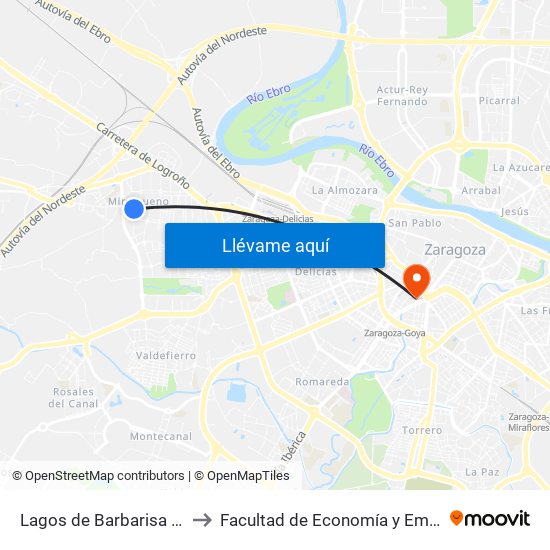 Lagos de Barbarisa / Ibón de Catieras to Facultad de Economía y Empresa, Campus Paraíso map