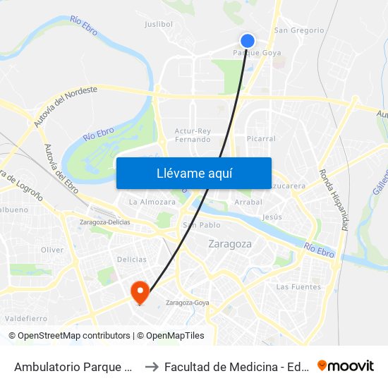 Ambulatorio Parque Goya II to Facultad de Medicina - Edificio A map