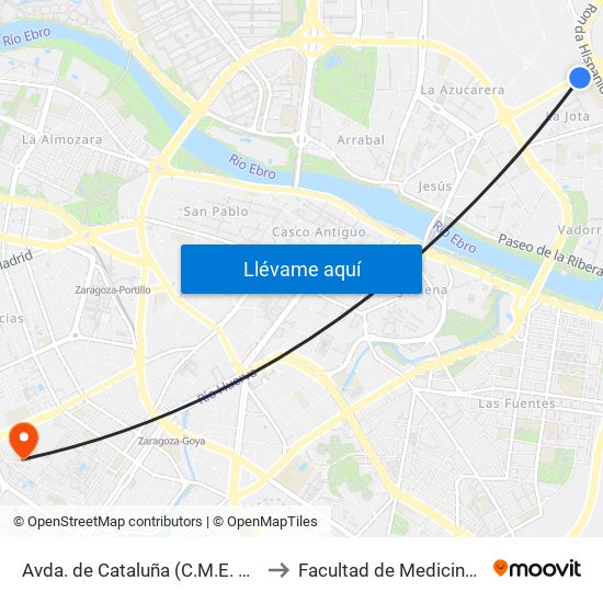 Avda. de Cataluña (C.M.E. Grande Covián) to Facultad de Medicina - Edificio A map