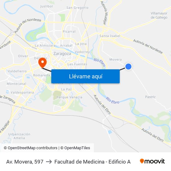 Av. Movera, 597 to Facultad de Medicina - Edificio A map