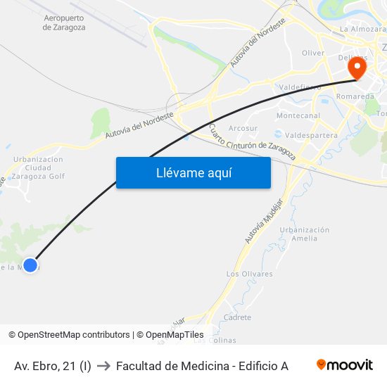 Av. Ebro, 21 (I) to Facultad de Medicina - Edificio A map