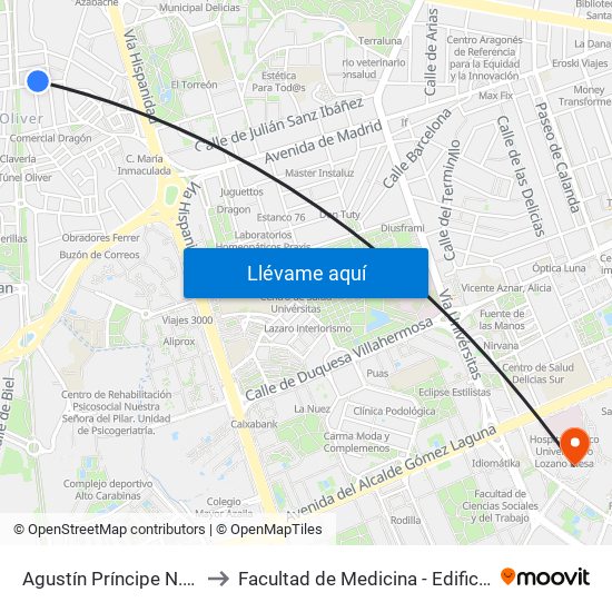 Agustín Príncipe N. º 2 to Facultad de Medicina - Edificio A map