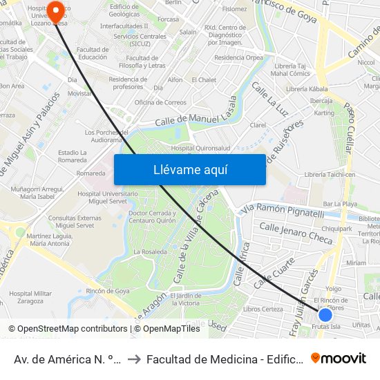 Av. de América N. º 83 to Facultad de Medicina - Edificio A map