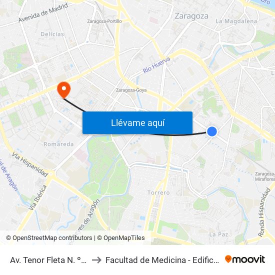 Av. Tenor Fleta N. º 89 to Facultad de Medicina - Edificio A map