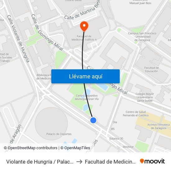 Violante de Hungría / Palacio de Deportes to Facultad de Medicina - Edificio A map