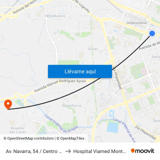 Av. Navarra, 54 / Centro Cívico to Hospital Viamed Montecanal map