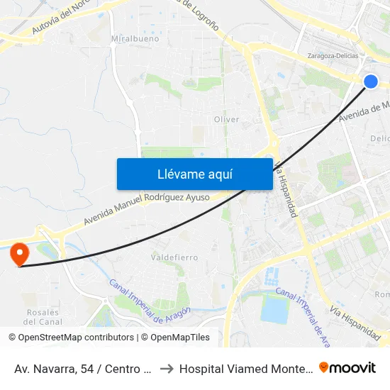 Av. Navarra, 54 / Centro Cívico to Hospital Viamed Montecanal map