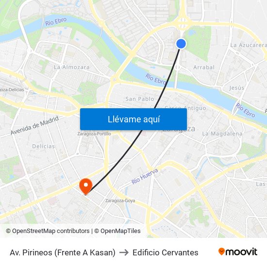Av. Pirineos (Frente A Kasan) to Edificio Cervantes map