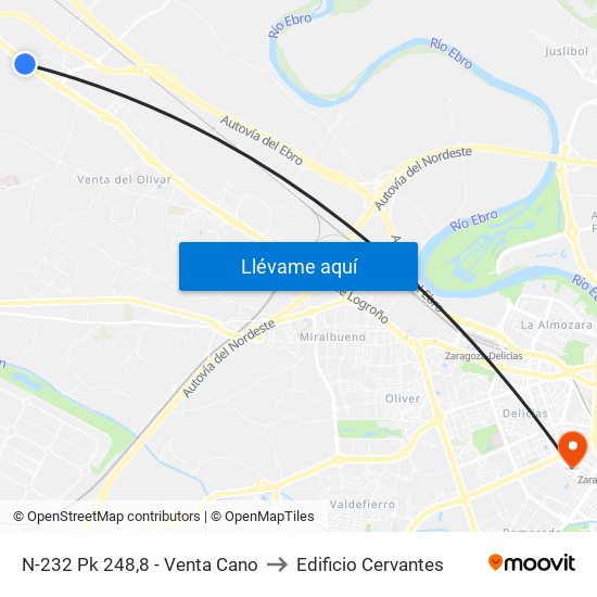 N-232 Pk 248,8 - Venta Cano to Edificio Cervantes map