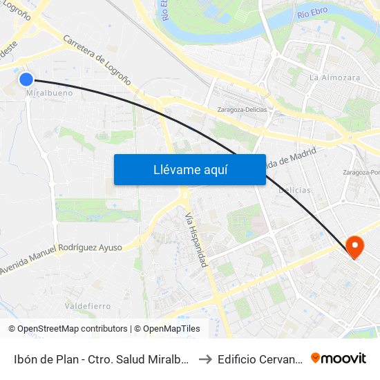 Ibón de Plan - Ctro. Salud Miralbueno to Edificio Cervantes map