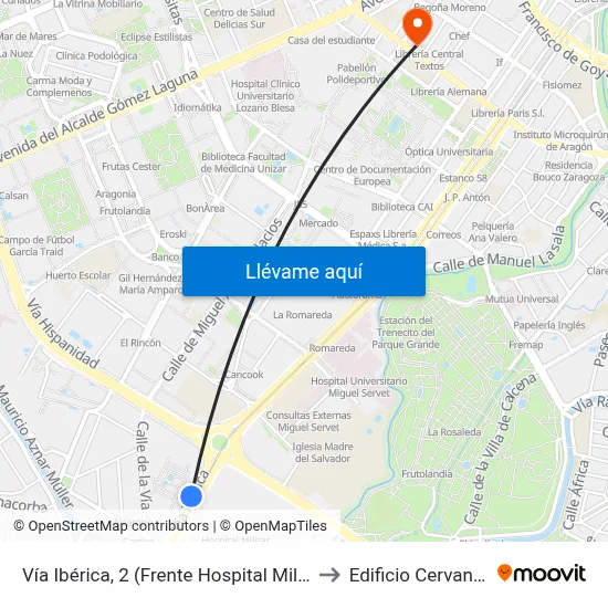 Vía Ibérica, 2 (Frente Hospital Militar) to Edificio Cervantes map