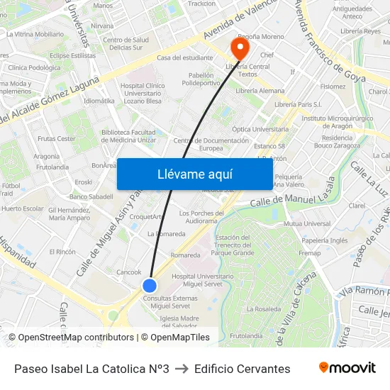 Paseo Isabel La Catolica Nº3 to Edificio Cervantes map