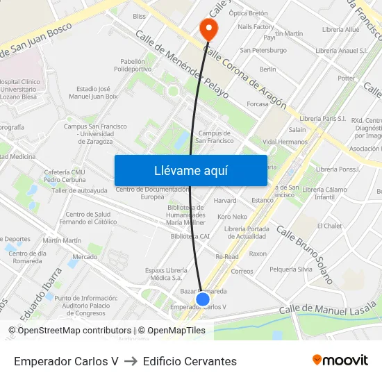 Emperador Carlos V to Edificio Cervantes map