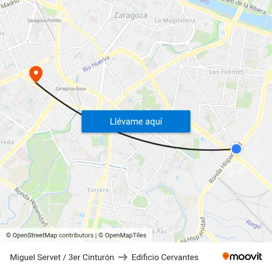 Miguel Servet / 3er Cinturón to Edificio Cervantes map