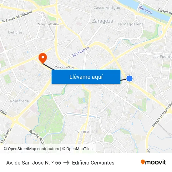 Av. de San José N. º 66 to Edificio Cervantes map