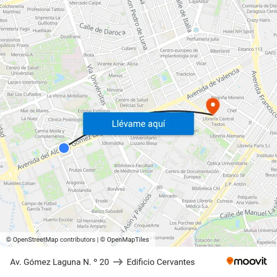 Av. Gómez Laguna N. º 20 to Edificio Cervantes map