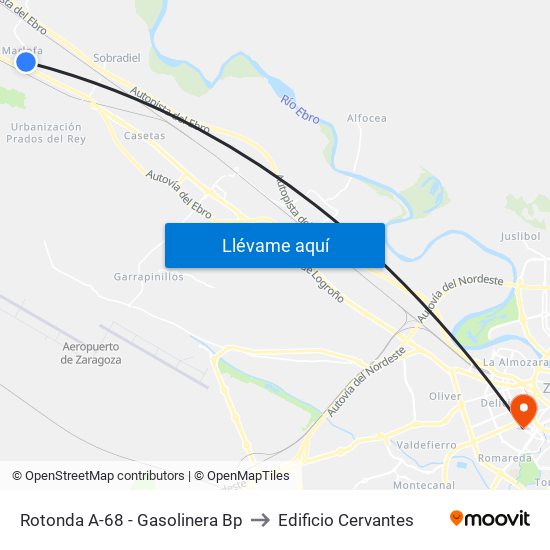 Rotonda A-68 - Gasolinera Bp to Edificio Cervantes map