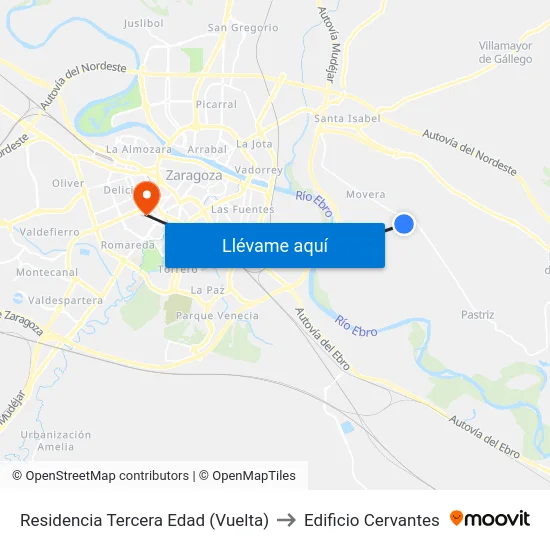 Residencia Tercera Edad (Vuelta) to Edificio Cervantes map