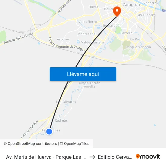 Av. María de Huerva - Parque Las Colinas to Edificio Cervantes map