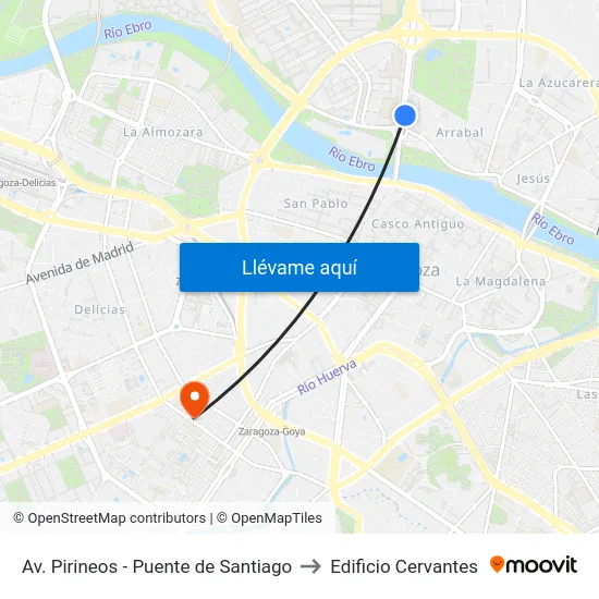 Av. Pirineos - Puente de Santiago to Edificio Cervantes map