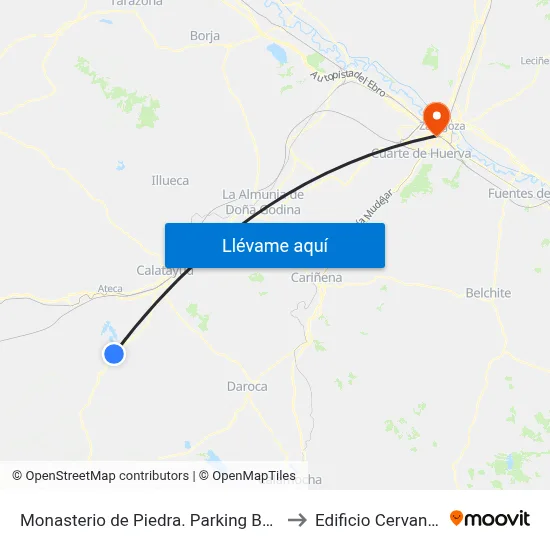 Monasterio de Piedra. Parking Buses to Edificio Cervantes map