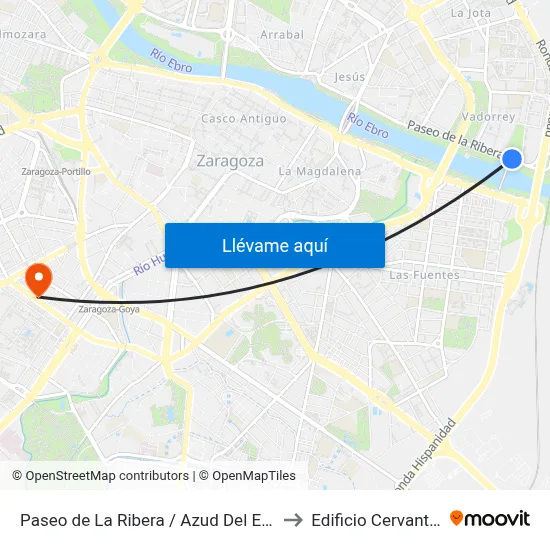 Paseo de La Ribera / Azud Del Ebro to Edificio Cervantes map
