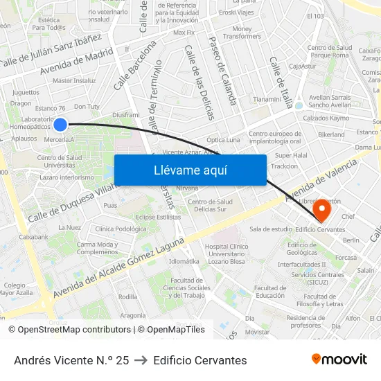 Andrés Vicente N.º 25 to Edificio Cervantes map